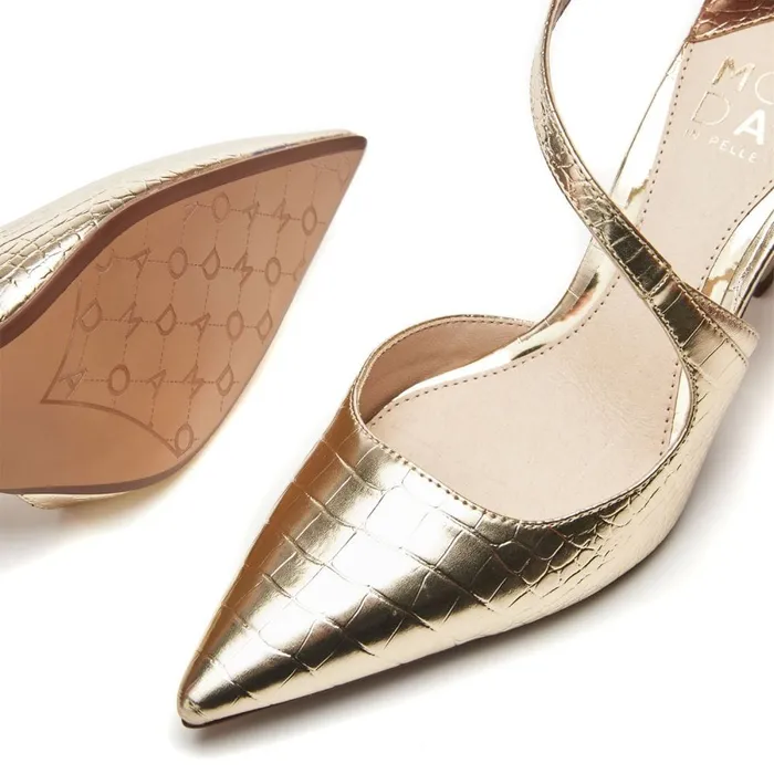 Court Shoes Women Moda In Pelle Cyanna Gold Patent Mocc Croc