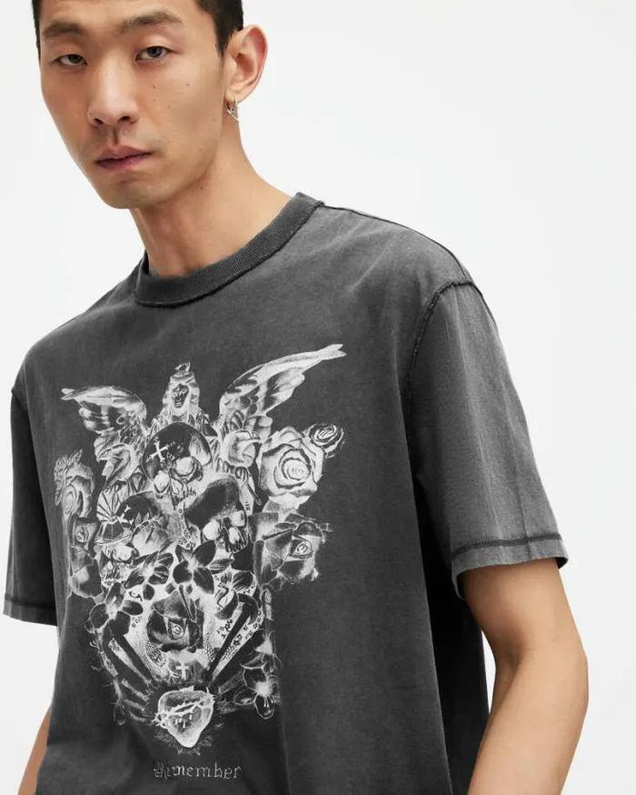 Covenant Gothic Printed Crew Neck TShirt Washed Black Men AllSaints TShirts
