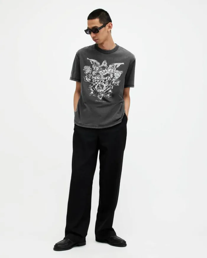 Covenant Gothic Printed Crew Neck TShirt Washed Black Men AllSaints TShirts
