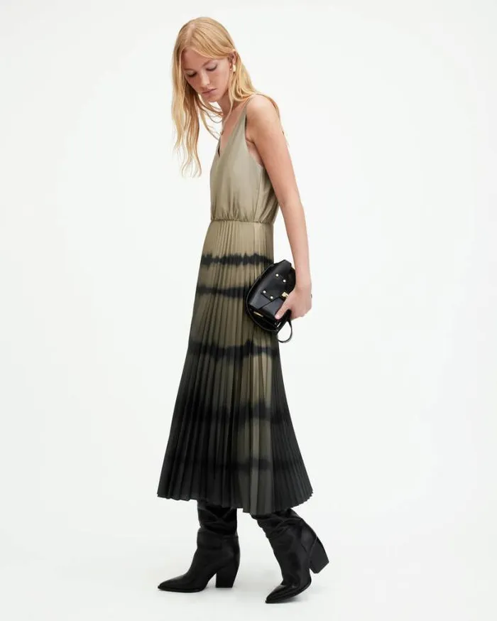 Curtis 2In1 Ombre Tie Dye Midi Dress Khaki Green Women AllSaints Dresses