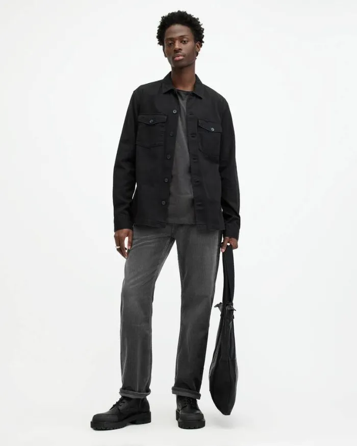 Curtis Straight Fit Corduroy Jeans Jet Black Men AllSaints Pants