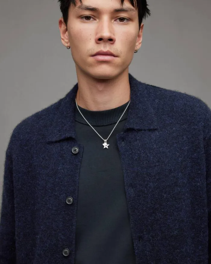 Cygnus Polo Neck Relaxed Fit Cardigan Ink Navy Men AllSaints Sweaters