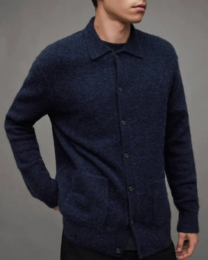 Cygnus Polo Neck Relaxed Fit Cardigan Ink Navy Men AllSaints Sweaters