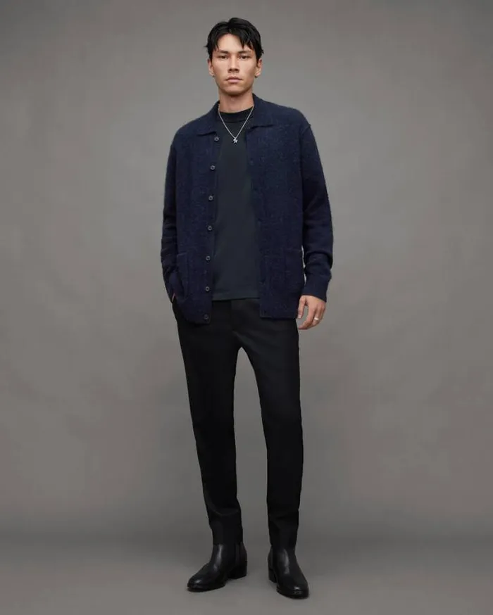 Cygnus Polo Neck Relaxed Fit Cardigan Ink Navy Men AllSaints Sweaters