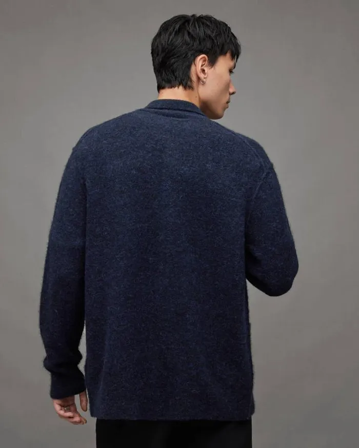 Cygnus Polo Neck Relaxed Fit Cardigan Ink Navy Men AllSaints Sweaters