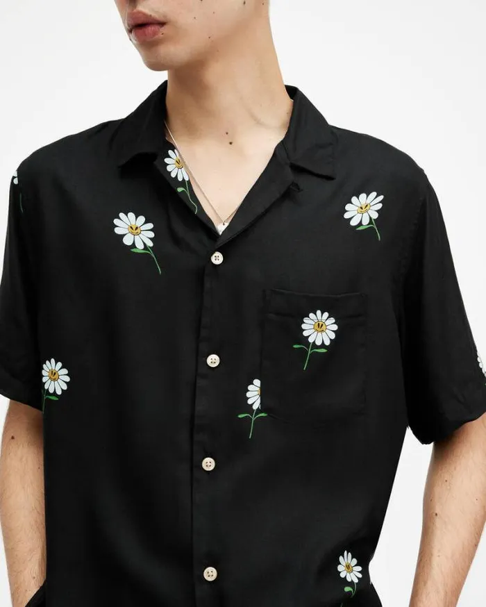 Daisical Floral Print Relaxed Shirt Jet Black Men AllSaints Swimwear and Beachwear Daisical Floral Print Relaxed Shirt Jet Black Men AllSaints Swimwear and Beachwear