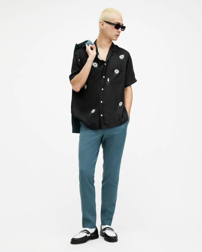 Daisical Floral Print Relaxed Shirt Jet Black Men AllSaints Swimwear and Beachwear Daisical Floral Print Relaxed Shirt Jet Black Men AllSaints Swimwear and Beachwear
