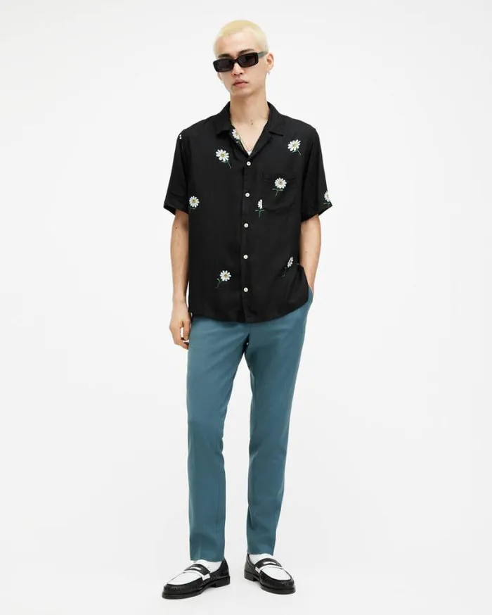 Daisical Floral Print Relaxed Shirt Jet Black Men AllSaints Swimwear and Beachwear Daisical Floral Print Relaxed Shirt Jet Black Men AllSaints Swimwear and Beachwear