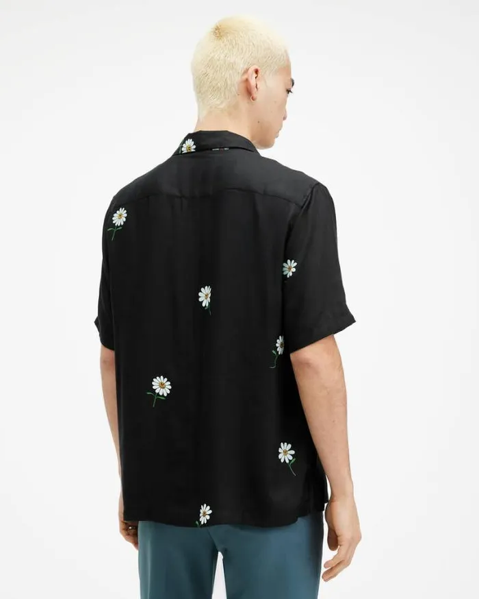 Daisical Floral Print Relaxed Shirt Jet Black Men AllSaints Swimwear and Beachwear Daisical Floral Print Relaxed Shirt Jet Black Men AllSaints Swimwear and Beachwear