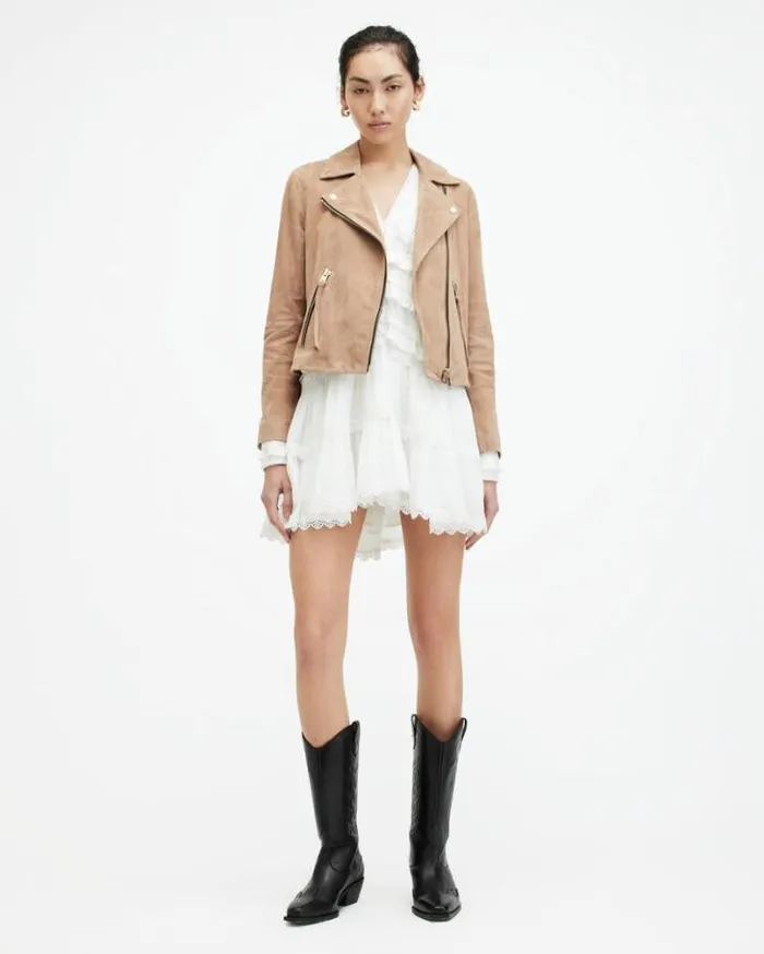 Dalby Slim Fit Suede Biker Jacket Pale Tan Brown Women AllSaints Leather Jackets Dalby Slim Fit Suede Biker Jacket Pale Tan Brown Women AllSaints Leather Jackets