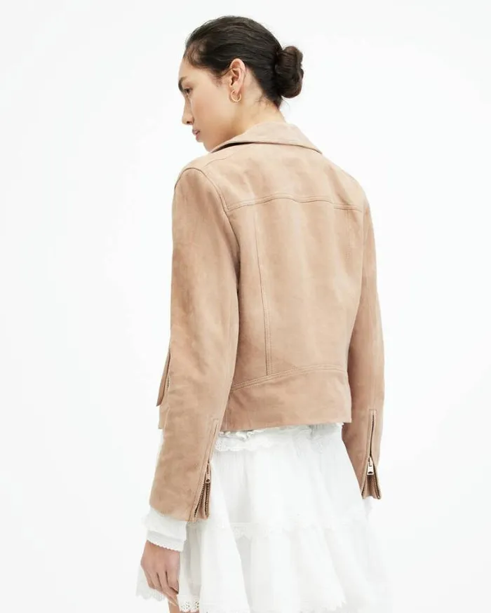 Dalby Slim Fit Suede Biker Jacket Pale Tan Brown Women AllSaints Leather Jackets Dalby Slim Fit Suede Biker Jacket Pale Tan Brown Women AllSaints Leather Jackets