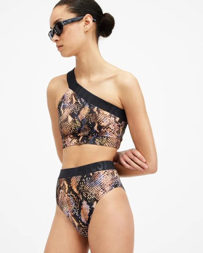 Dara Snake Print Asymmetric Bikini Top Tahoe Brown Women AllSaints Swimwear and Beachwear Dara Snake Print Asymmetric Bikini Top Tahoe Brown Women AllSaints Swimwear and Beachwear