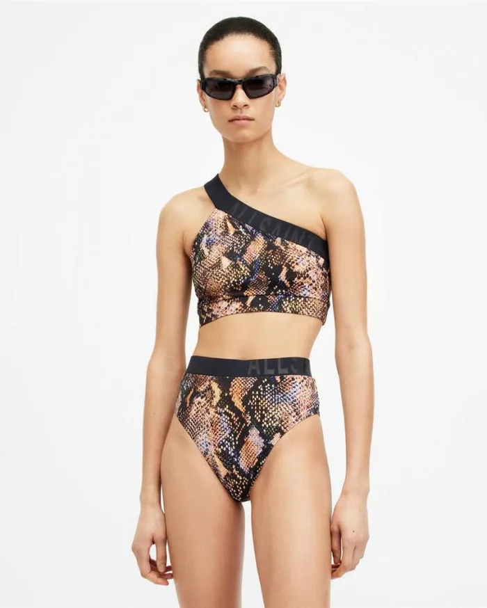 Dara Snake Print Asymmetric Bikini Top Tahoe Brown Women AllSaints Swimwear and Beachwear Dara Snake Print Asymmetric Bikini Top Tahoe Brown Women AllSaints Swimwear and Beachwear