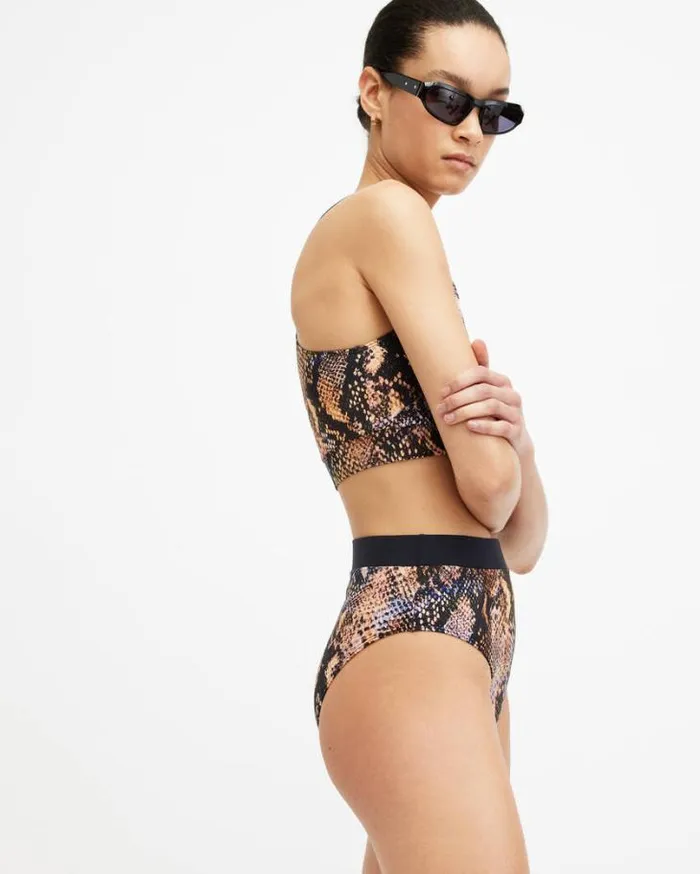 Dara Snake Print Asymmetric Bikini Top Tahoe Brown Women AllSaints Swimwear and Beachwear Dara Snake Print Asymmetric Bikini Top Tahoe Brown Women AllSaints Swimwear and Beachwear