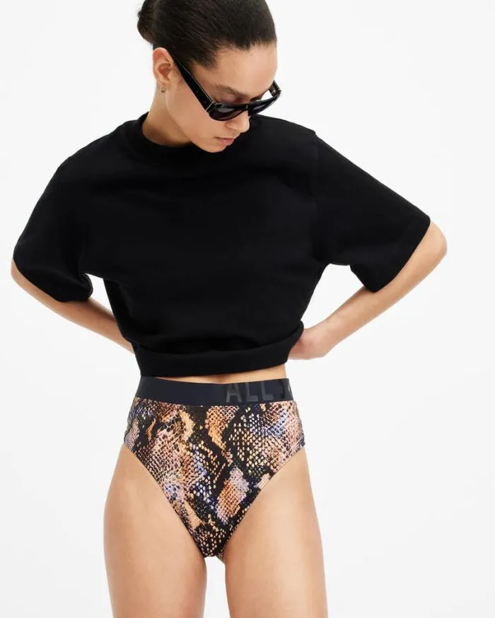 Dara Snake Print Logo Bikini Bottoms Tahoe Brown Women AllSaints Swimwear and Beachwear Dara Snake Print Logo Bikini Bottoms Tahoe Brown Women AllSaints Swimwear and Beachwear