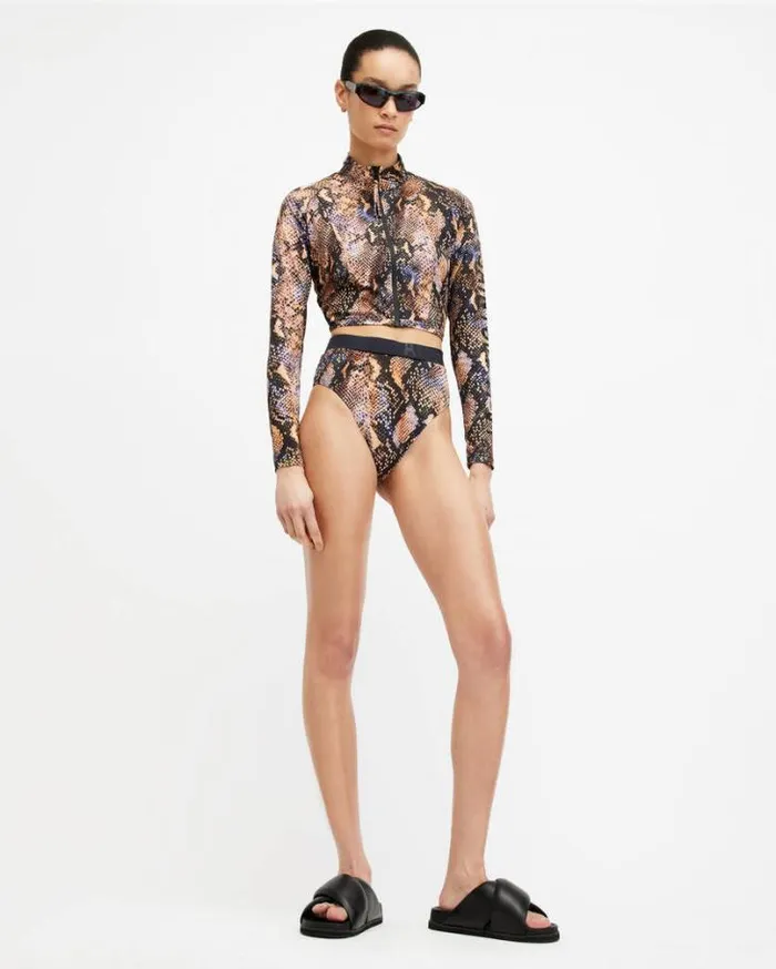 Dara Snake Print Logo Bikini Bottoms Tahoe Brown Women AllSaints Swimwear and Beachwear Dara Snake Print Logo Bikini Bottoms Tahoe Brown Women AllSaints Swimwear and Beachwear