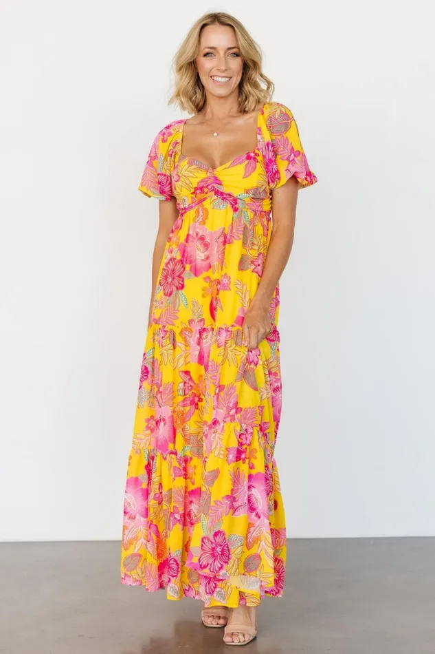 Darla Maxi Dress Yellow Pink Floral Women Baltic Born Maxi Dresses