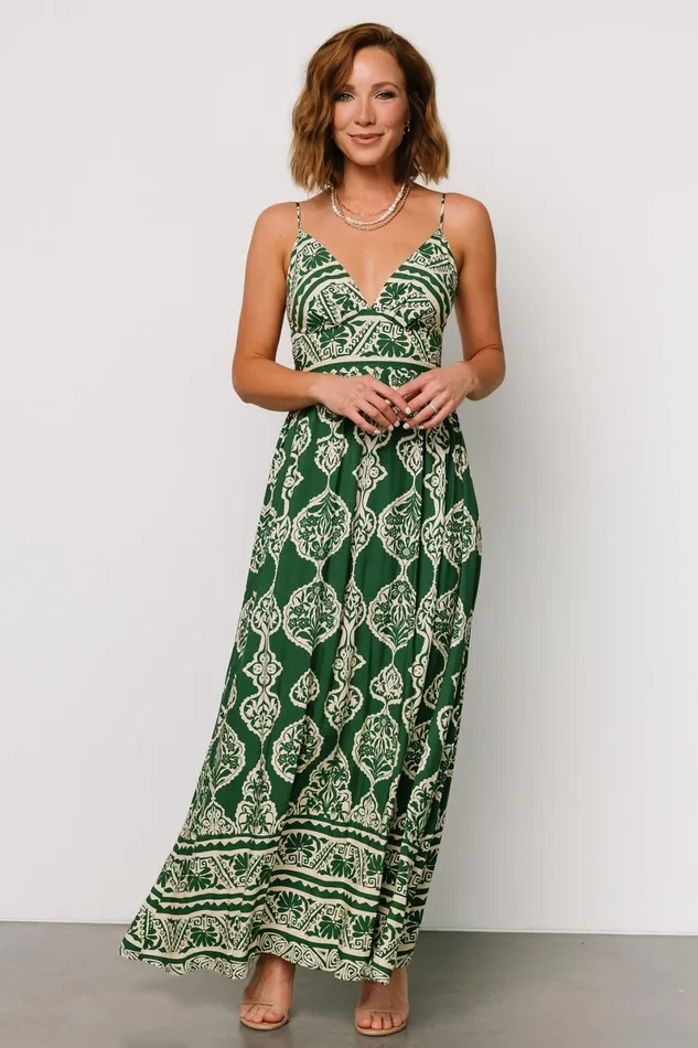 Davinah V Neck Maxi Dress Green Print Women Baltic Born Bump Friendly