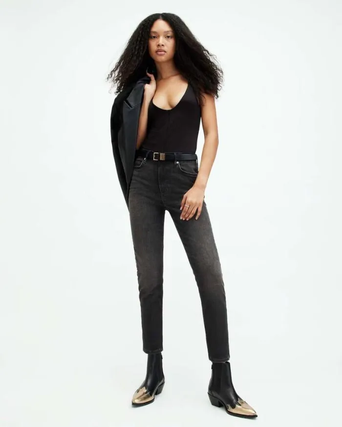 Dax High Rise Super Stretch Denim Jeans Washed Black Women AllSaints Jeans