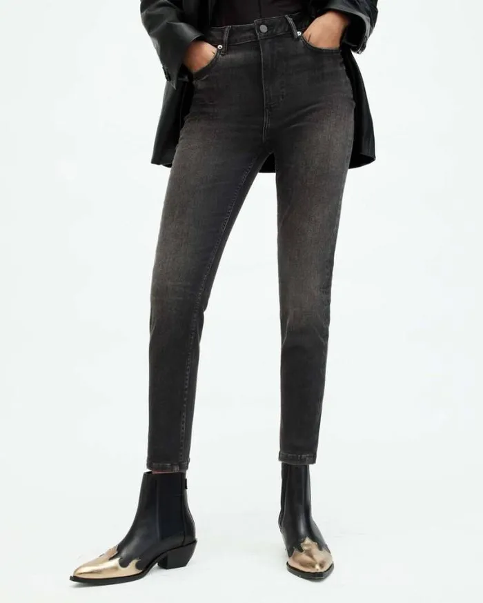 Dax High Rise Super Stretch Denim Jeans Washed Black Women AllSaints Jeans