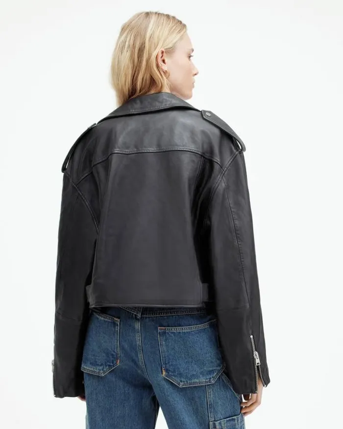 Dayle Oversized Leather Biker Jacket Black Women AllSaints Leather Jackets