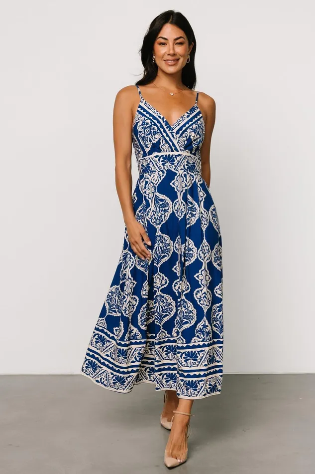 Delia Midi Dress Blue Print Women Baltic Born Bump Friendly