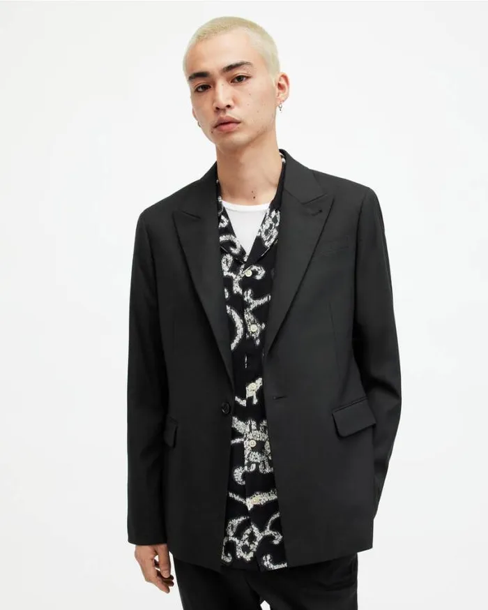 Dima Stretch Skinny Fit Blazer Black Men AllSaints Jackets and Coats