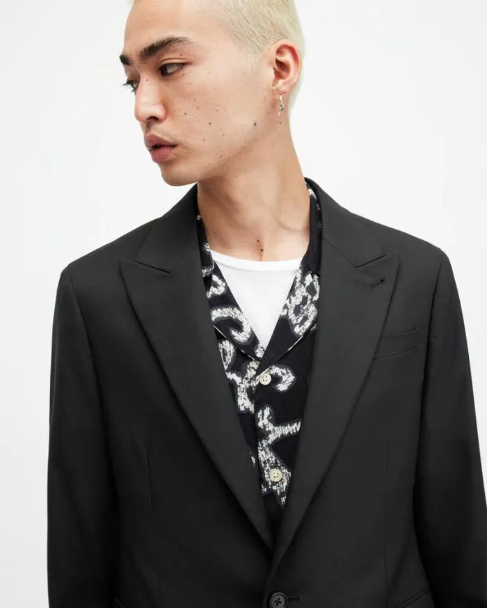 Dima Stretch Skinny Fit Blazer Black Men AllSaints Jackets and Coats