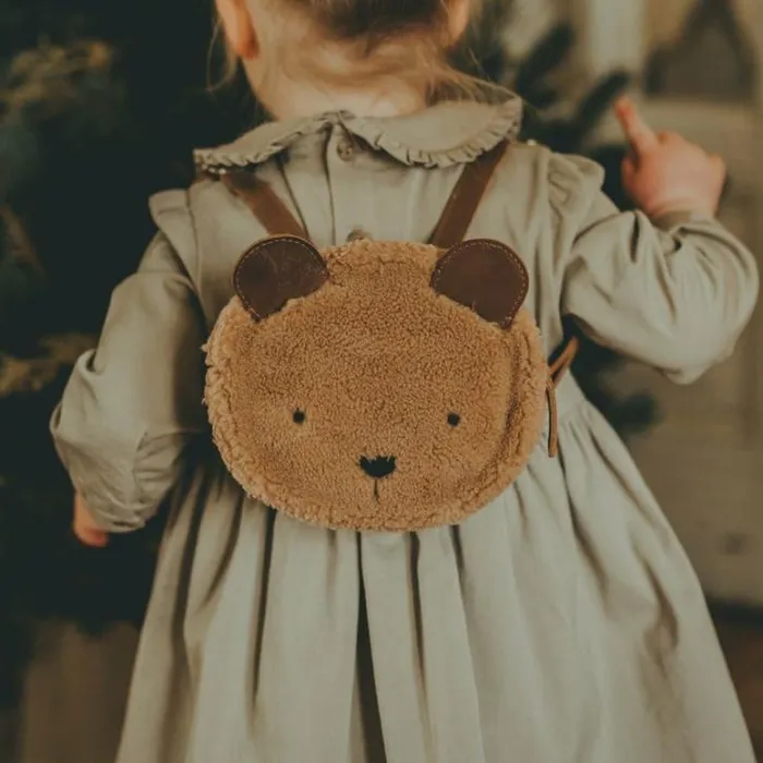 Donsje Amsterdam Backpacks and Purses Girls Pugi Backpack Light Maple Curly Faux Fur