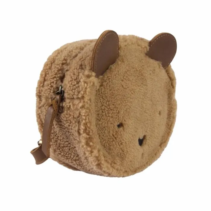 Donsje Amsterdam Backpacks and Purses Girls Pugi Backpack Light Maple Curly Faux Fur