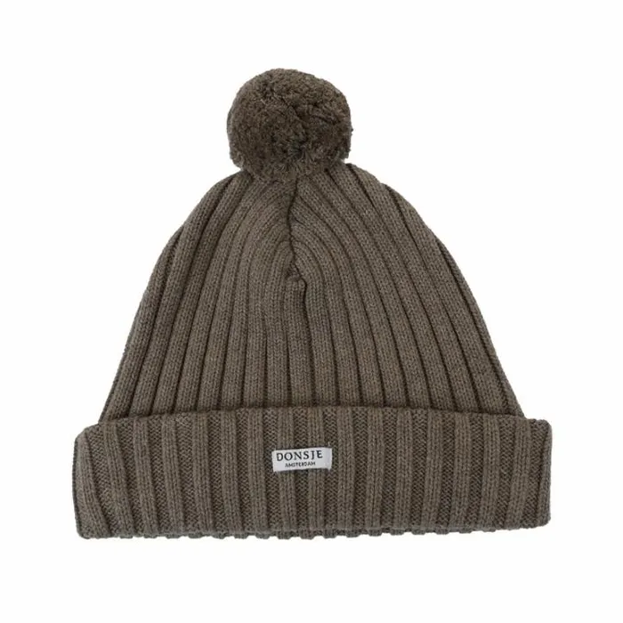 Donsje Amsterdam Hats and Mittens Boys Poppom Hat Dusty Brown Melange