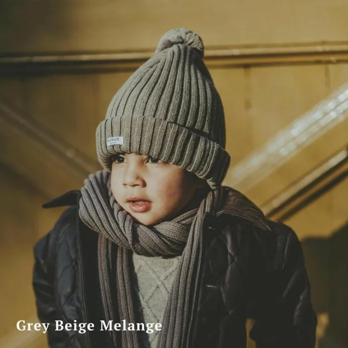 Donsje Amsterdam Hats and Mittens Boys Poppom Hat Dusty Brown Melange