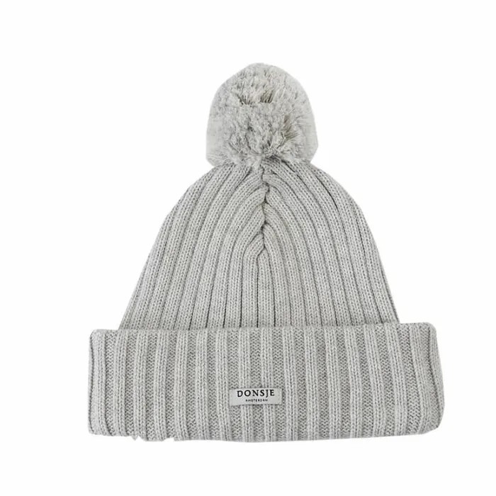 Donsje Amsterdam Hats and Mittens Boys Poppom Hat Pale Grey Melange