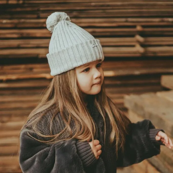 Donsje Amsterdam Hats and Mittens Boys Poppom Hat Pale Grey Melange