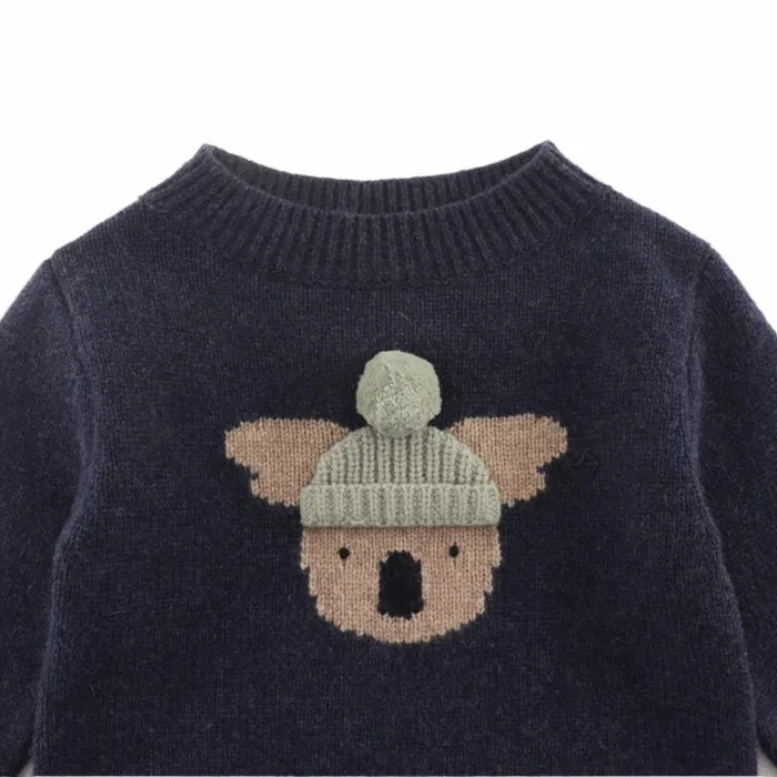Donsje Amsterdam Sweaters and Cardigans Boys Denn Merino Wool Sweater Blue Marine Melange
