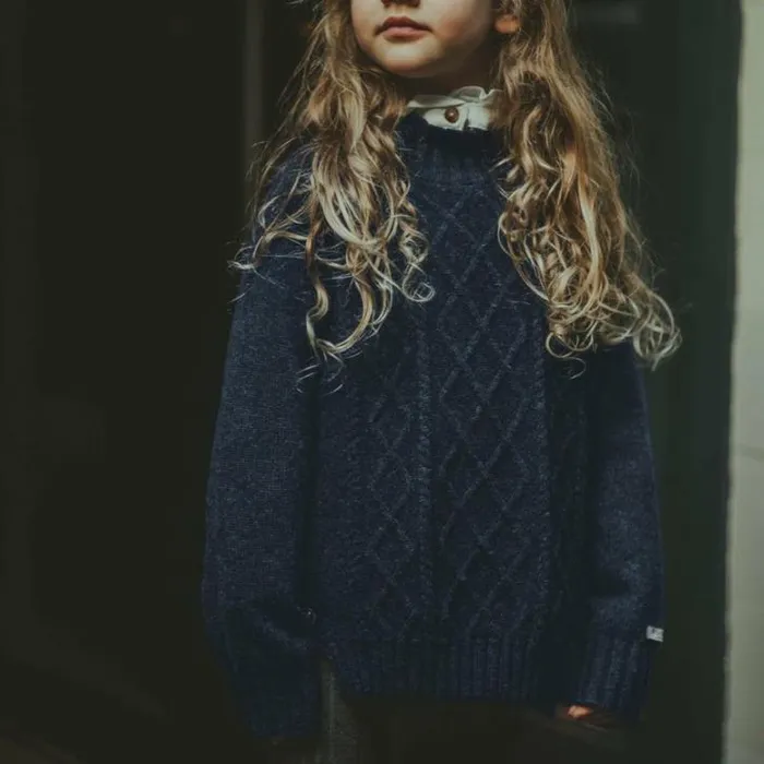 Donsje Amsterdam Sweaters and Cardigans Boys Jos Merino Wool Sweater Blue Marine Melange