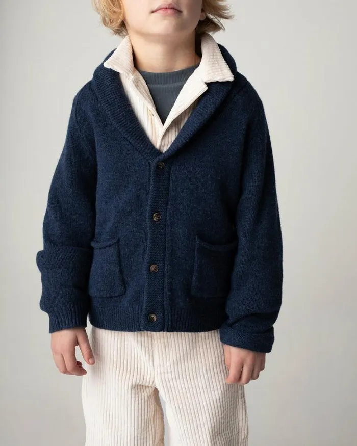 Donsje Amsterdam Sweaters and Cardigans Boys Kicher Merino Wool Cardigan Blue Marine Melange