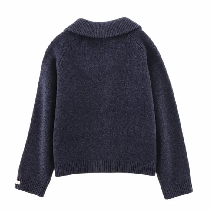 Donsje Amsterdam Sweaters and Cardigans Boys Kicher Merino Wool Cardigan Blue Marine Melange