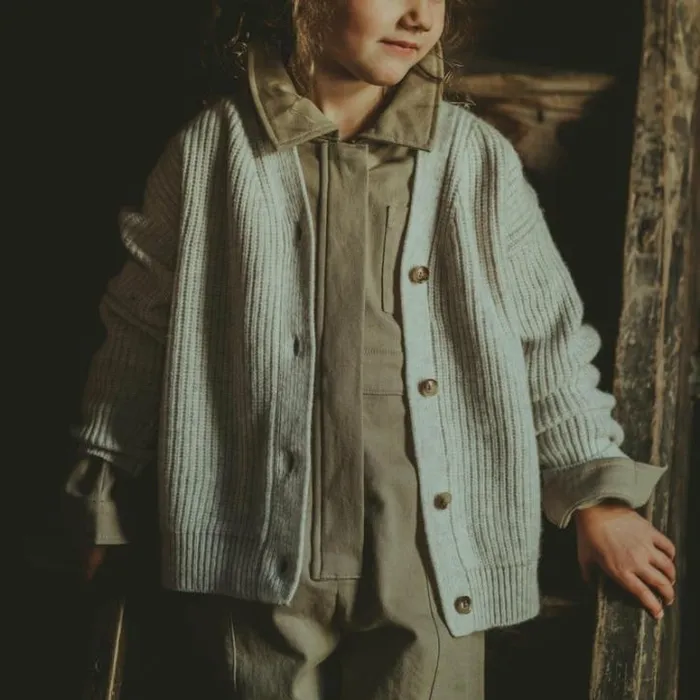 Donsje Amsterdam Sweaters and Cardigans Girls Matu Merino Wool Cardigan White Sand Melange