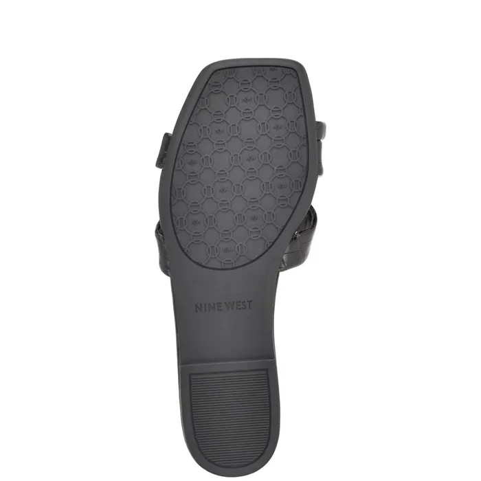 Dotty Flat Slide Sandals Black Embossed Croco Women Nine West Low Heel Dotty Flat Slide Sandals Black Embossed Croco Women Nine West Low Heel