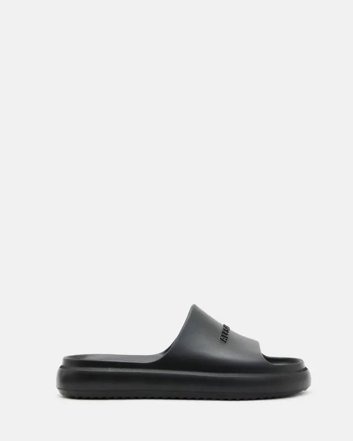 Dune Slip On Logo Slides Black Men AllSaints Swimwear and Beachwear