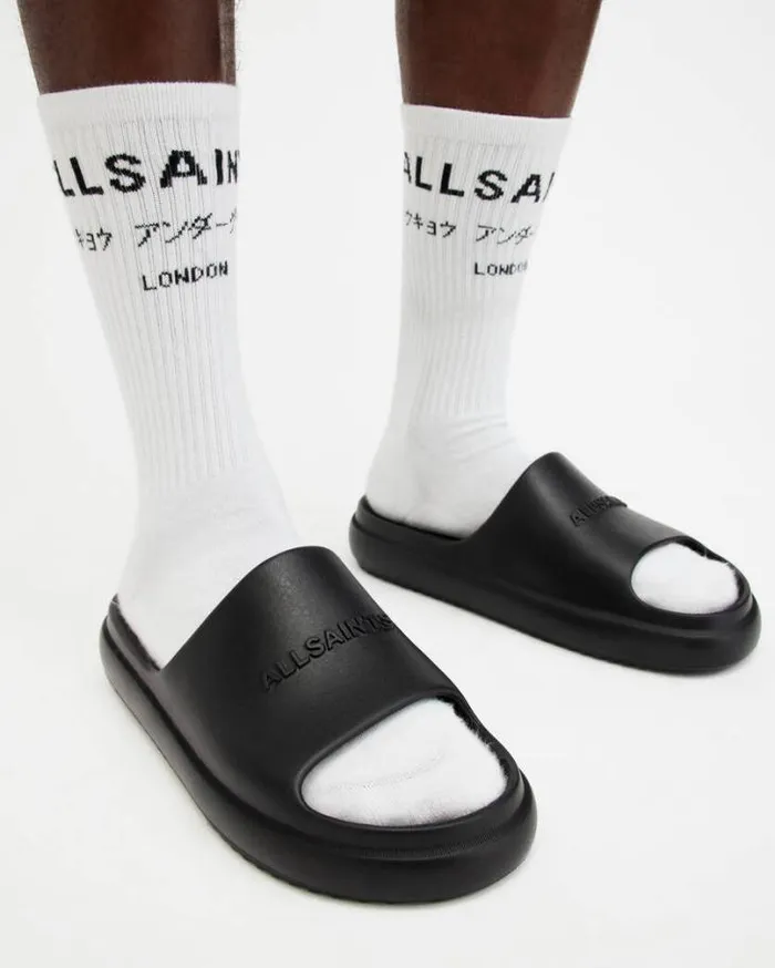 Dune Slip On Logo Slides Black Men AllSaints Swimwear and Beachwear