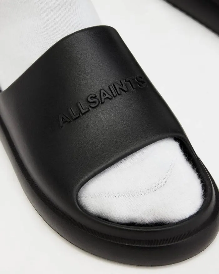 Dune Slip On Logo Slides Black Men AllSaints Swimwear and Beachwear
