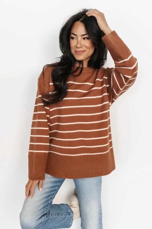 Emerson Stripe Knit Sweater Dark Camel Ivory Women Baltic Born Sweaters