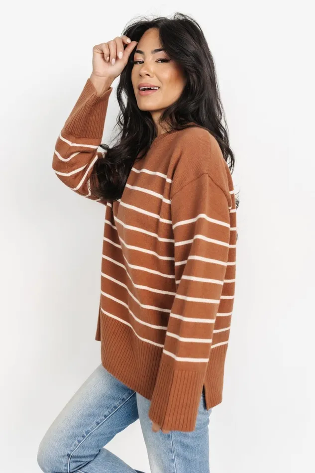 Emerson Stripe Knit Sweater Dark Camel Ivory Women Baltic Born Sweaters Emerson Stripe Knit Sweater Dark Camel Ivory Women Baltic Born Sweaters