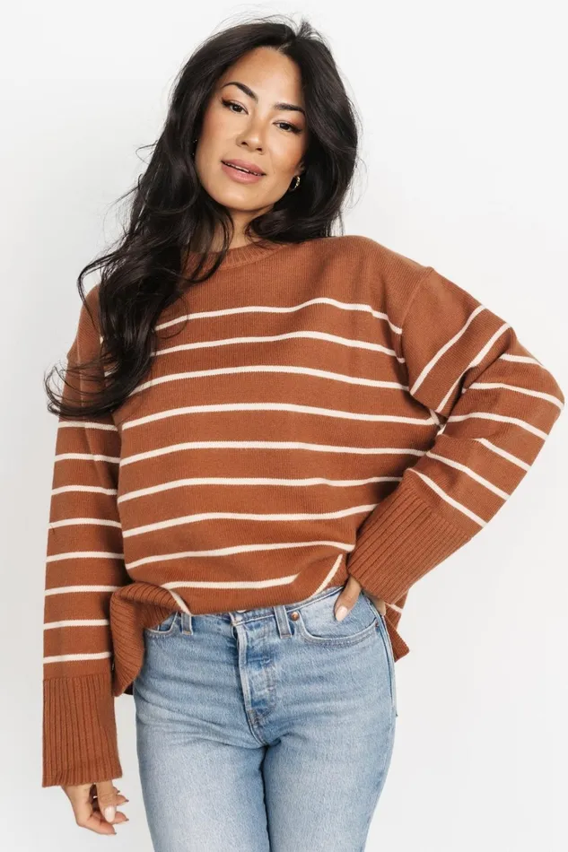 Emerson Stripe Knit Sweater Dark Camel Ivory Women Baltic Born Sweaters Emerson Stripe Knit Sweater Dark Camel Ivory Women Baltic Born Sweaters