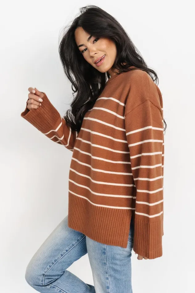 Emerson Stripe Knit Sweater Dark Camel Ivory Women Baltic Born Sweaters Emerson Stripe Knit Sweater Dark Camel Ivory Women Baltic Born Sweaters