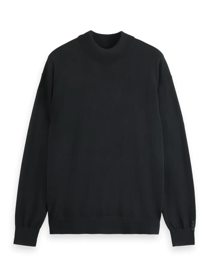 Essential Relaxed Fit Wool Blend Mock Neck Sweater Black Men Scotch and Soda Essentials