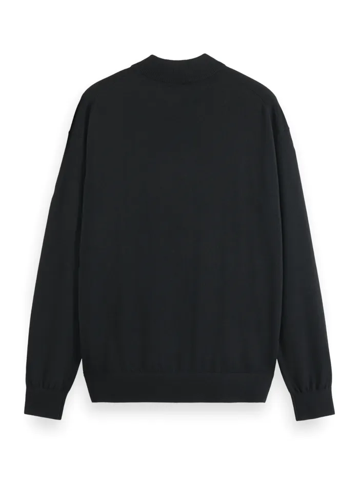 Essential Relaxed Fit Wool Blend Mock Neck Sweater Black Men Scotch and Soda Essentials Essential Relaxed Fit Wool Blend Mock Neck Sweater Black Men Scotch and Soda Essentials