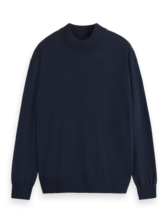 Essential Relaxed Fit Wool Blend Mock Neck Sweater Black Men Scotch and Soda Essentials Essential Relaxed Fit Wool Blend Mock Neck Sweater Black Men Scotch and Soda Essentials
